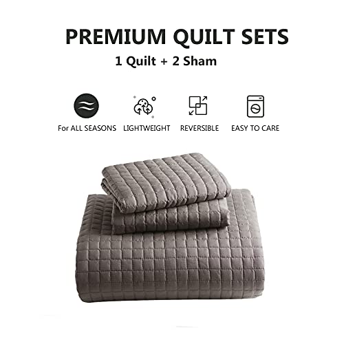 Western Home Quilt Set Twin Size (68X86, Grey), Lightweight Reversible Bedspread With Squares Pattern Coverlet, Soft Microfiber Warm Bed Cover For All Season - 2 Pieces(1 Quilt,1 Sham) #TOP5