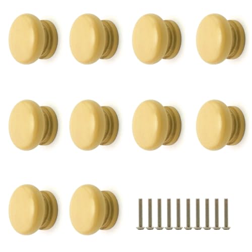 ATTEEFI 10 Piezas Tiradores Armarios, Amarillo Tirador Armario, Diámetro 32,5 mm, Redondo Pomos Cocina, para Armarios, Cajones, Tocadores, Guardarropas