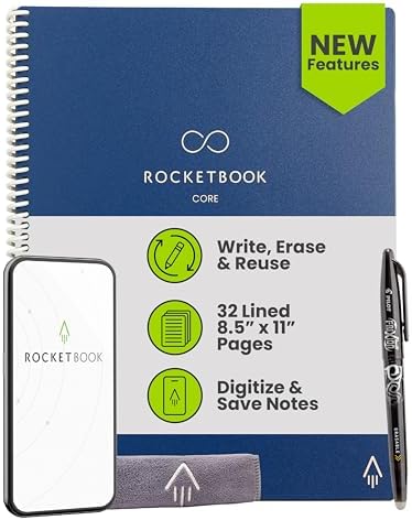 Rocketbook Core Reusable Smart Notebook, Lined Pages For School, ...