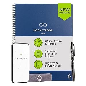 Rocketbook Core Reusable Smart Notebook, Lined Pages For School, Work and Creative Projects, Letter Size 8.5×11, Blue – Premium
