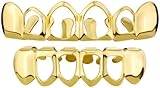 YOSZO 18K Gold Plated Vampire Teeth Grillz Grills for Your Teeth Removable Open Face Grillz Hip Hop Mouth Grills For Women Men Gift Halloween Party Photo Fancy Dress (Gold)