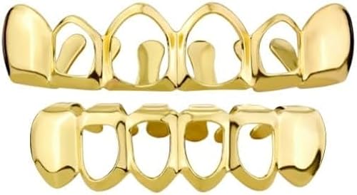 YOSZO 18K Gold Plated Vampire Teeth Grillz Grills for Your Teeth Removable Open Face Grillz Hip Hop Mouth Grills For Women Men Gift Halloween Party Photo Fancy Dress (Gold)