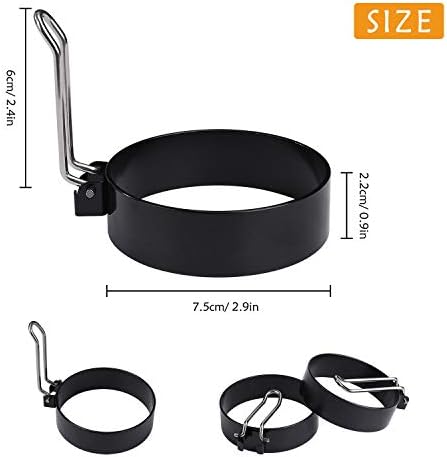 MengH-SHOP Egg Rings Non-Stick Round Frying Pancake Mold with Stainless Steel Folding Handles for Fried and Poached Eggs Mini Pancakes Crumpets 4 Pieces (Black)
