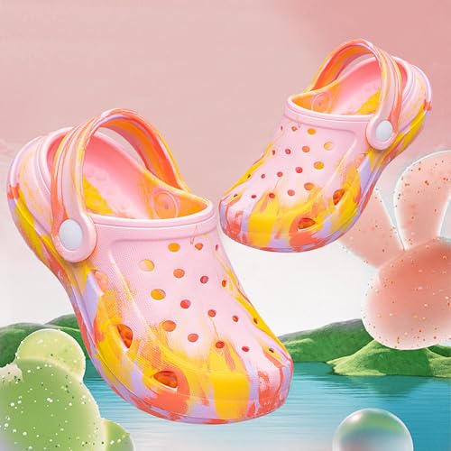CASOSTELLY Girls Garden Shoes Kids Clogs Marbled Clogs House Slides Sandals Slippers Boys Unisex Child Slip on Beach Water Shower Pool Home Shoes Indoor Outdoor Pink Yellow Little Kids Size 1.5 by CASOSTELLY - Used condition - Image 3