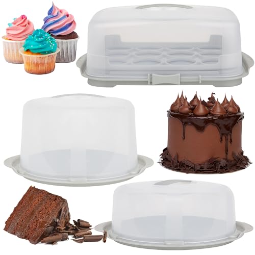 STORM TRADING GROUP Clear Plastic Cake/Cupcake Caddy Storage Container Boxes With Lids & Carry Handles For Cakes, Cupcakes, Pies & Desserts (Round Cake Box)