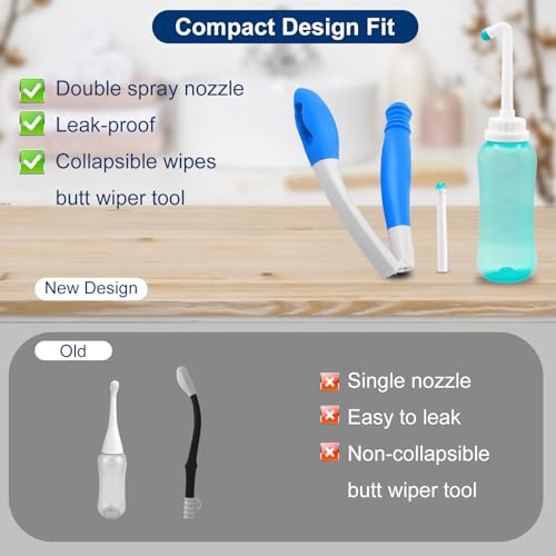 Foldable Toilet Aids Set for Wiping – 2PCS Personal Hygiene Kit with Collapsible Butt Wiper Tool & Dual-Nozzle Peri Bottle , Wiping Aid for Post-Surgery Recovery, Elderly and Travel Use (Blue, Ultra) - Image 6