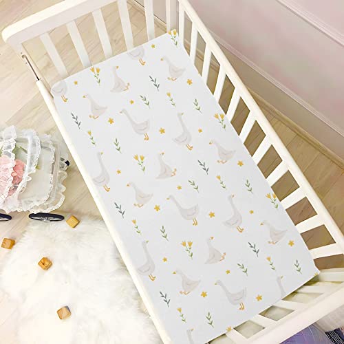 Image of Burbuja Goose Bird Twig Crib Sheet for Boys Girls, Fitted Crib Sheet 28 x 52 in for Standard Crib & Toddler Bed Mattresses, Soft & Breathable
