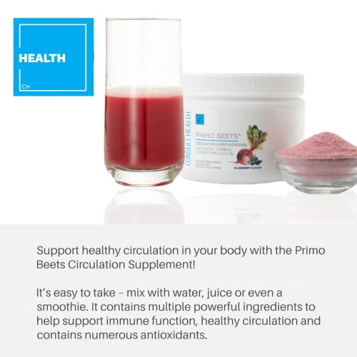 Consult Health Primo Beets - Beet Root Powder Drink Mix With Nitrates To Support Circulation - Blueberry Flavor 30 Servings (1Pack) With Ginger & Tumeric #TOP2