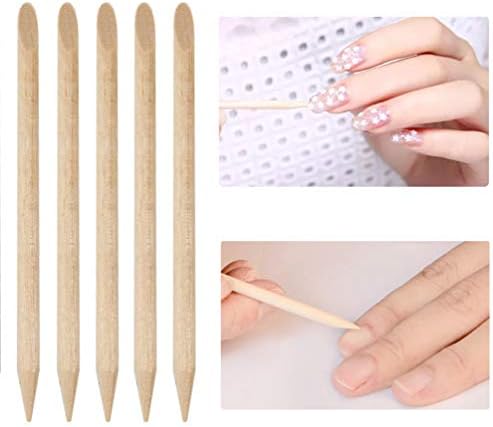 100 PCS Orange Wooden Sticks, TEOYALL Double-End Wood Cuticle Pusher Nail Art Manicure Pedicure Tools (100pcs)