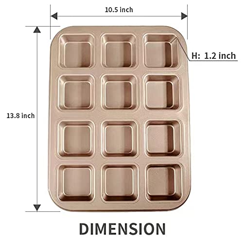 Brownie Pan, Mini Square Muffin Pan Nonstick 12 Cavity Small Cupcake Pan Individual Brownie Mold For Baking Brownie Muffin Cupcake Keto Fat Bombs, Great For Halloween, Christmas #TOP3