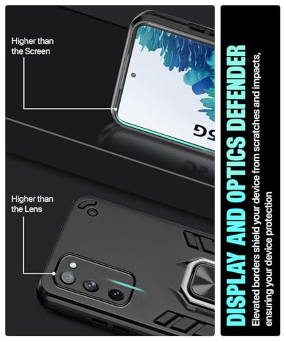 Image of WOW IMAGINE Shock Proof Back Case Mobile Cover for Samsung Galaxy S20 FE 5G | Back Cover Case (Tough Armor | Hybrid PC + TPU | Ring Holder & in-Built Kickstand | Black)