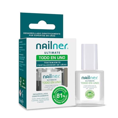 Nailner Ultimate Todo en Uno 10ml - Tratamiento Endurecedor de Uñas y Esmalte Fortalecedor de Uñas, Transparente y Sin color, Puede usar como Base - Especialmente Diseñado para Uñas Frágiles y Débiles