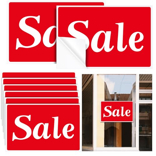 Wonderjune 12 Pcs Sale Signs for Retail Store 11 x 7 Inch Waterproof Plastic Sale Display Stickers Portable Window Wall Showcase Message Sign for Retail Boutique Business Shopping