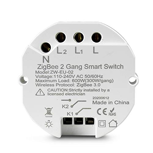 Yagusmart 2 Way Zigbee 3.0 Smart Light Switch DIY Breaker Module, Neutral Wire Required, EU/UK, Smart Life/Tuya APP Remote Control, Works with Alexa Google Home (2 Gang, zigbee)