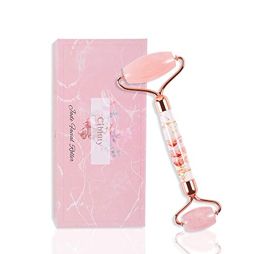 Natual Flower Jade Roller Rose Quartz Pink Crystal Gemstone Jade Stone Face Amethyst for Massage Eye Puffiness Facial Roller Home SPA Gift