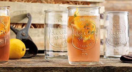 Glaver's Glass Tumblers Premium Drinking Glasses Set Of 4 – Genuine Artisan-Made Vintage Italian Style – Elegant 20 Oz Clear Tumbler Glassware Set For Cold, Refreshing Drinks, Beverages, Cocktails #TOP5