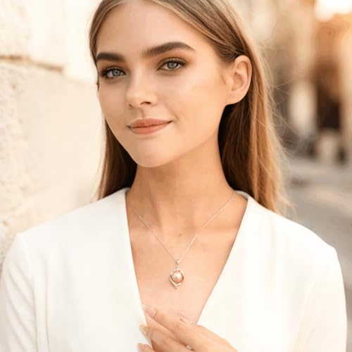 11-12mm Freshwater Cultured Pearl Pendant Necklace White/Pink/Purple Cultured Pearl Jewelry Pendant Women's Gold-Plated & Sterling Silver Necklace an Elegant Gift for Wife or Mom Birthday, Anniversary, Christmas (Eye, Pink - Sterling Silver) — view 3