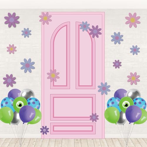 Monster Door Cover Set Cartoon Door Shaped Backdrop Banner Funny Monster Party Decoration Backdrop Kit with Balloons Removable PVC Stickers for Baby Shower Birthday Party Entryway Room Decor
