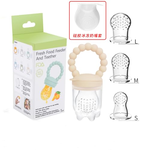 Image of Fruit Food Feeder Pacifier Fruit Pacifier Feeder Baby Teether Toy Silicone Fruit Feeder Baby Fruit Feeder Pacifiers (Khaki)