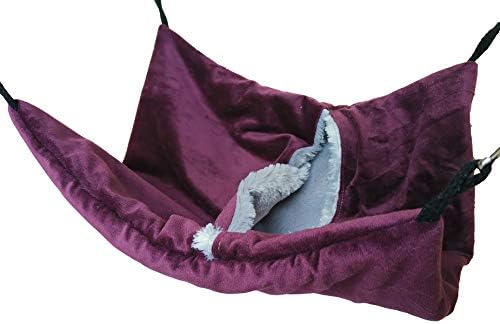 PAWSINSIDE Small Animal Hammock Ferret Rat Cozy Hanging Bed Cage Hammocks Hideout (M, Purple)