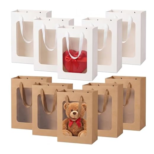 Kleine Geschenktüten mit Fenster Papiertüten mit Henkel 10 Stück Weiße und Braune Kraftpapiertüten TUIOLUI Tüten für Einkaufen, Hochzeiten, Verpackungen, Geburtstag, Weihnachten 15X10X20 cm