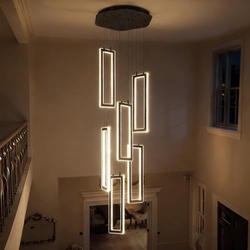 ykolupty Modern Chandelier 6 Rings Black Chandeliers Lighting Fixture High Ceiling Chandelier Suitable for Living Room Staircase Villa by ykolupty - Used condition - US$286.53