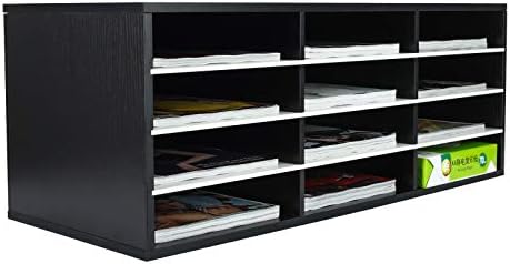 EasyPAG Wood Desktop 6 Tier Filing Tray Desk Tidy Mail Sorter File Holder Magazine Organiser,12 Compartments Storage,Black,490x408x307mm