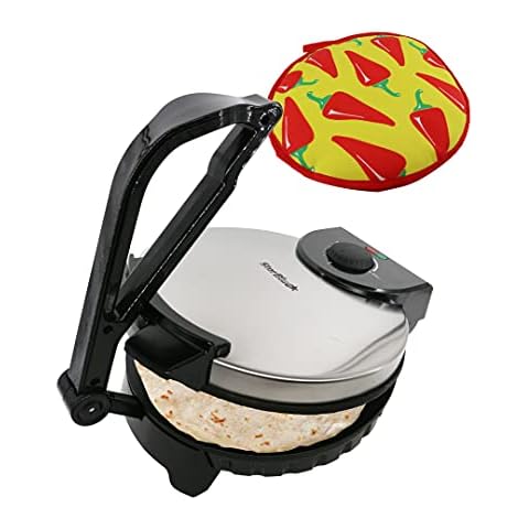 10inch Roti Maker by StarBlue with Free Roti Warmer - The Automatic Non-Stick Electric Machine to Make Chapati, Tortilla, AC 220-240V 50/60Hz 1200W, UK Plug, Europe Adapter Included Cover