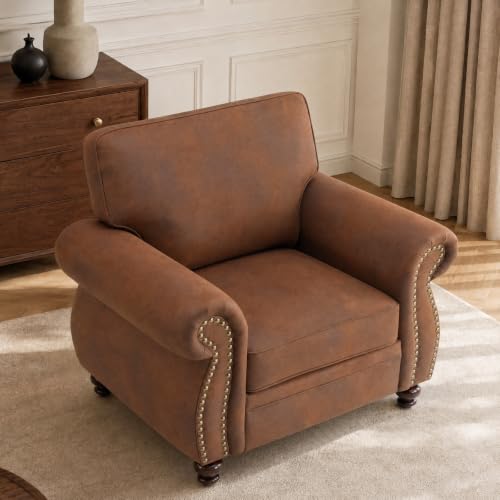 Image of Couchus 42 inchW Mid-Century Accent Chair, Single Sofa, Caramel Rust