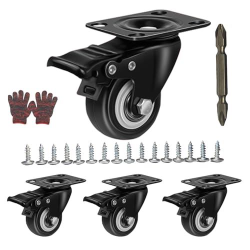 CoralBloom 4 Pièces Roulette Charge Lourde 50mm - Roulettes Pivotantes à Frein, Portée 280KG, Roues Noires en Caoutchouc pour Meubles Lourds, Tables, Armoires,...