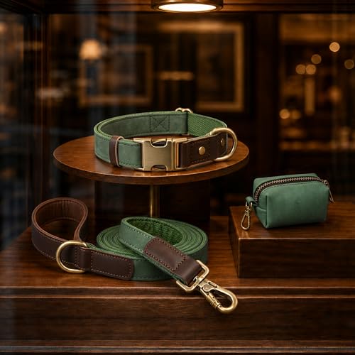 Image of Didog PU Leather Dog Collar for Large Dogs, Soft Nylon Lining, Green XL
