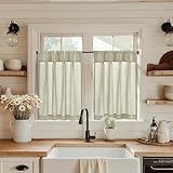 jinchan Linen Pinch Pleated Kitchen Curtains 36 Inch 2 Panels, Natural Linen Tier Curtains Back Tab Farmhouse Cafe, Light Filtering Small Window Drapes for Bathroom Laundry Room Oat