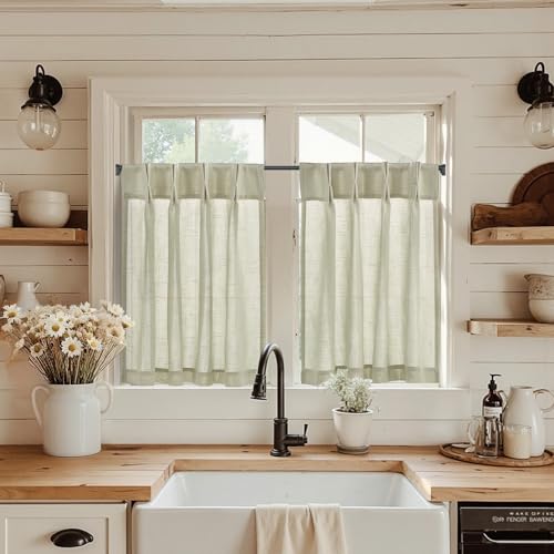 jinchan Tier Curtains Pinch Pleated 26x36 2 Panels Oat Linen