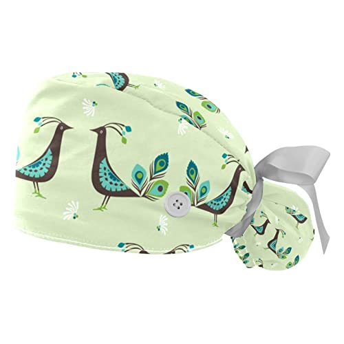 Chapeaux de travail JDEZ pour la cuisine et le milieu médical, motif paon réglable