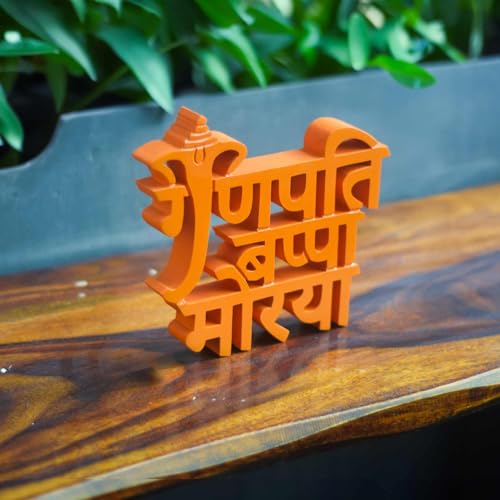 Image of NUKKAD TALES Ganpati Bappa Morya Orange Showpiece Home Decor Items for Bedroom Living Room Decoration Items for Book Shelf for Office Table Center Decor Birthday Gift Items Religious