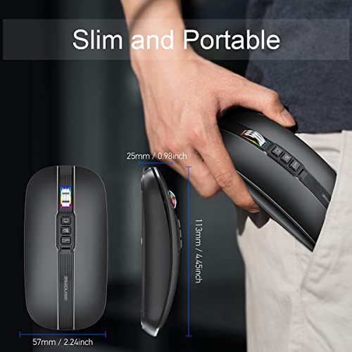 Fmouse Bluetooth Mouse For Laptop,Slim & Silent Wireless Travel Mice Usb C Rechargeable 2400 Dpi Dual Mode With Usb Receiver(Black) #TOP7