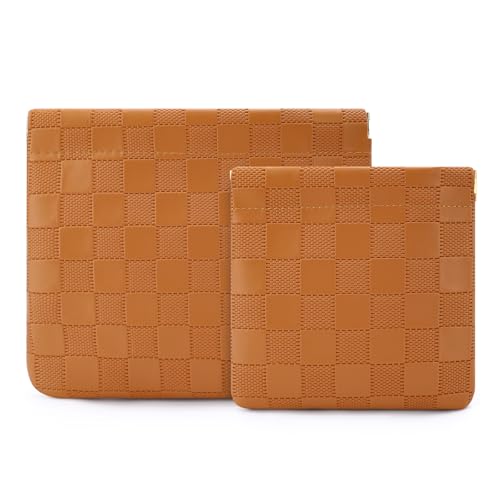 Tiltol 2-Pack Pouch for Purse, Checkered Brown Travel Cosmetic Bags
