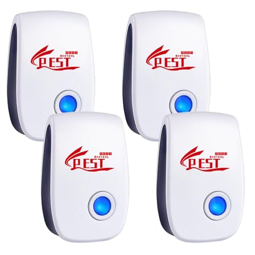 Ultraschall Schädlingsbekämpfer,4 Stück Elektronische Insektenschutzmittel, Moskitoschutz Innenräumen Pest Repeller für Kakerlaken, Mäuse, Fliegen, Mücken, Spinnen