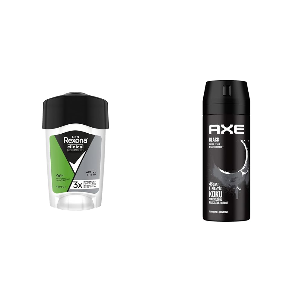 Rexona Men Clinical Protection Stick Deodorant Active Fresh 45 ml(1) Axe Erkek Deodorant & Bodyspray Black 48 Saat Etkileyici Koku (150 ml)(1)
