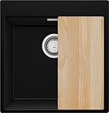 PRIMAGRAN Fregadero Cocina Negro 48x50cm, Sobre encimera al mueble 50cm - Oslo S144