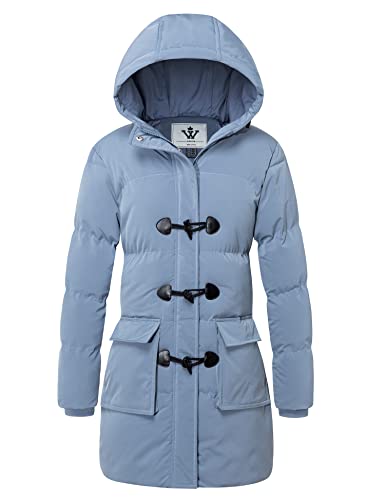 WenVen Women's Winter Long Sleeve Full Zip Water Resistant Puffer Jacket (Blue, X-Large)