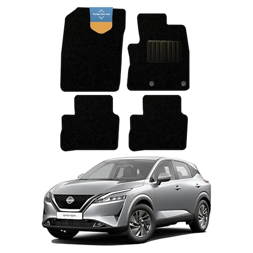 Nissan Qashqai J12 2021 onwards Tailored Car Floor Mats - Black Carpet + PVC Heel Pad Anti-Slip OEM Clips UK-Made with Black Cloth-Bound Edge - Prestige Mats