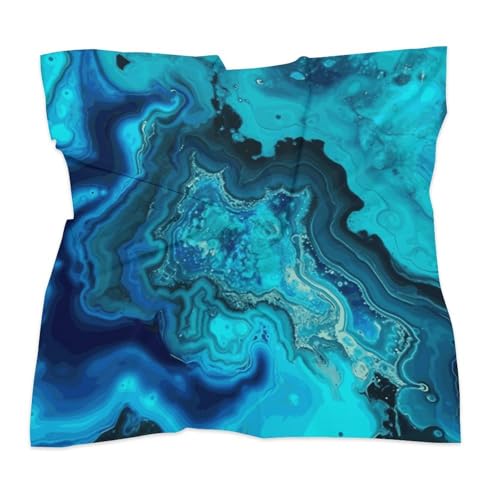 Silk Like Head Scarf for Women Square Breathable Neck Scarf Bright Aqua Blue Turquoise Satin Bandanas Fashion Silk Feeling Scarfs Boho Headwear Sleeping Hair Scarfs 18"×18"3