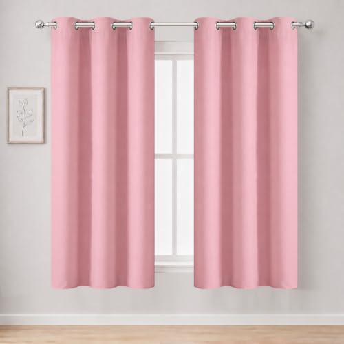 LEMOMO Pink Thermal Blackout Curtains/38 x 63 Inch/Set of 2 Panels Room Darkening Curtains for Bedroom