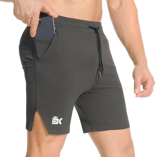BROKIG Men's Airstretch Gym Shorts,5 Inch Slim Fit Running Exercise Athletic Workout Shorts for Men with Zipper Pockets
