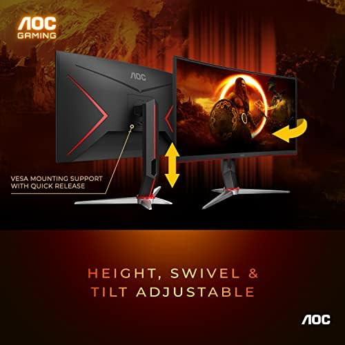 AOC CQ32G2S 32" Curved Frameless Gaming Monitor 2K QHD, 1500R Curved VA, 1ms, 165Hz, FreeSync, Height adjustable, 3-Year Zero Dead Pixel Guarantee,Black - Thumbnail 6