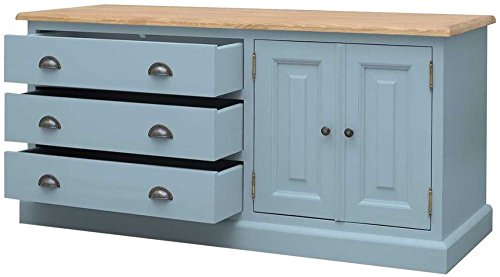 Image of APRODZ Mango Wood Leo Storage Entertainment TV Stand Unit for Living Room (Blue)