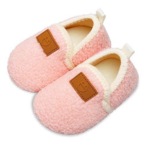 Scurtain Kids Toddler Slippers Socks Artificial Woolen Slippers for Boys Girls Baby with Non-Slip Rubber Sole 2025 Pink 3.5-4.5 Infant
