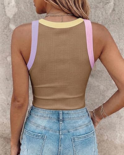 Image of CHICME Womens Sleeveless Ribbed Built in Bra Tank Tops