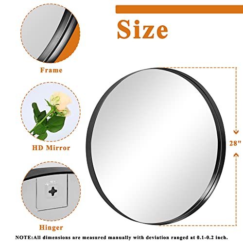 Neutype Round Mirror 28Inch Circle Wall Mirror Metal Framed Wall Mirror Large Hanging Decorative Mirrors For Wall Bathroom Bedroom Living Room (Black, 70Cm) #TOP6